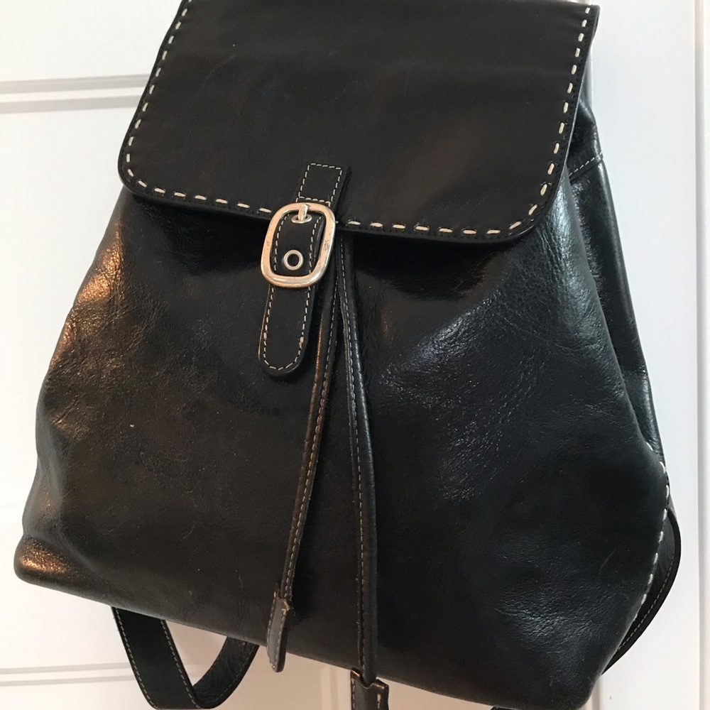 El Portal Black Italian Leather Medium Backpack